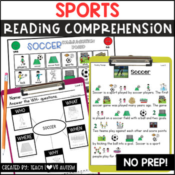 Preview of Sports Reading Comprehension Passages and Worksheets with Visuals