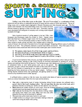 Preview of Sports & Science - Surfing (article, puzzles, vocabulary) - SUB PLANS / NO PREP