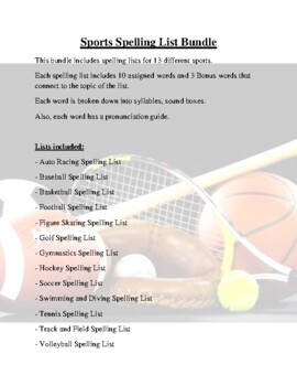 Preview of Sports Spelling List Bundle