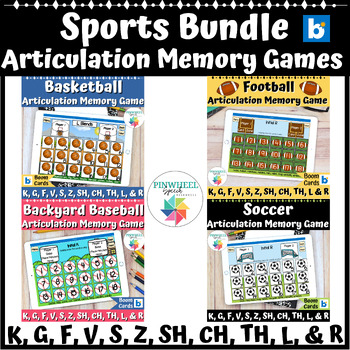Preview of Sports Theme Bundle Articulation Memory Matching Games Boom Cards Speech Therapy
