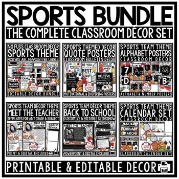 Preview of Sports Theme Classroom Décor Meet the Teacher Newsletter Template Back to School