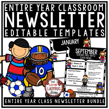 Preview of Sports Theme Classroom Decor: Monthly & Weekly Newsletter Template Editable