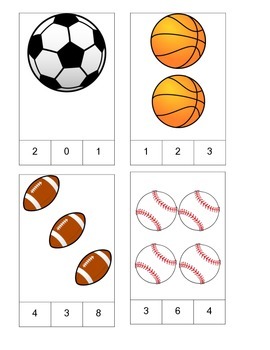 sports theme count and clip cards 1 19 by prek