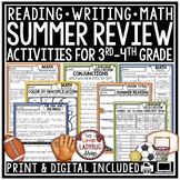 Sports Theme 3rd 4th Grade Summer School Review Packet Wri