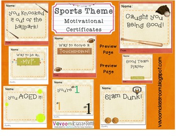 Preview of Sports Theme Motivation and Rewards Certificates