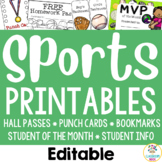 Sports Theme Printables:  Hall Pass, Punch Cards, Awards, 