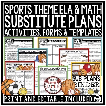 Preview of Sports Theme Substitute Binder Templates Emergency Sub Plans 3rd 4th Grade