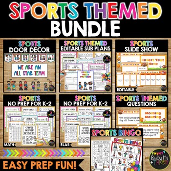 Preview of Sports Themed BUNDLE | Bingo | No Prep Worksheets | Bulletin Board | Fun