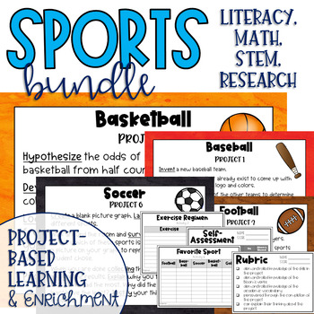Preview of Sports Themed Makerspace Project Based Learning and Enrichment Task Card BUNDLE