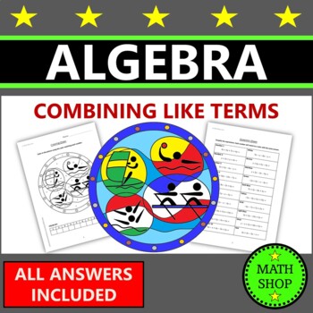 Preview of Sports Themed Math Coloring Worksheets Combining Like Terms Algebra 1