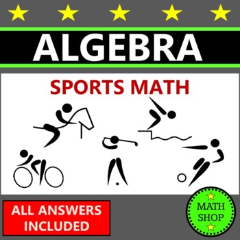 Preview of Sports Themed Math Solving Equations Algebra Worksheets Fun Math