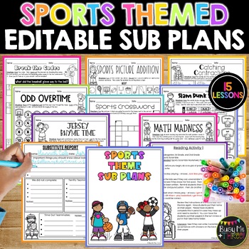 Preview of Sports Themed Math and ELAR Editable Sub Plans | NO PREP Activities