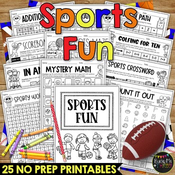 Preview of Sports Themed No Prep Fun Worksheets Mazes Crossword Puzzles | Football | Golf