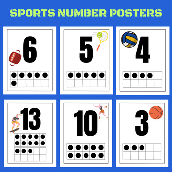 Preview of Sports Themed Number Posters 1-20 with Ten Frame Counting Classroom Decor
