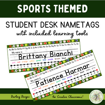 Preview of Sports Themed Student Desk Name Tags with Learning Tools