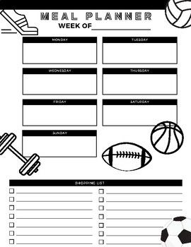 Preview of Sports Themed Weekly Meal Planner
