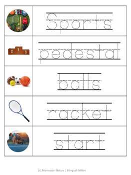 Sports Vocabulary 3 Part Cards - Editable Montessori