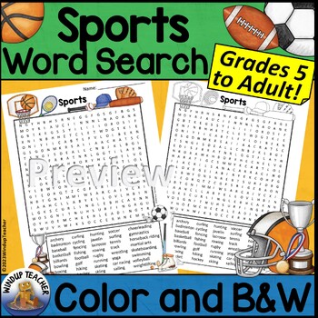 Preview of Sports Word Search Activity Hard for Grades 5 to Adult