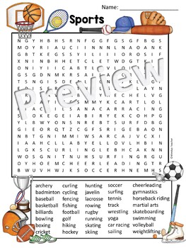 Sports Word Search Activity Hard for Grades 5 to Adult