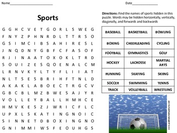 Preview of Sports Word Search  -Great for P.E. Teachers, Sub Plans, and Early Finishers!