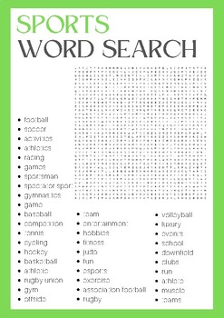 Sports Word Search puzzles worksheets activities for crithical thinking