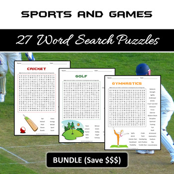 Preview of Sports and Games 27 Word Search Puzzles - NOPREP PRINTABLE ACTIVITIES