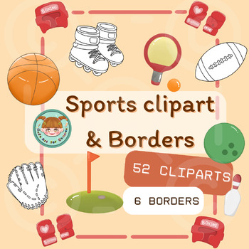 Preview of Sports clipart and Borders: assorted sports equipment