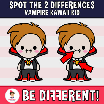 Preview of Spot The 2 Differences Vampire Kawaii Kid Clipart Halloween