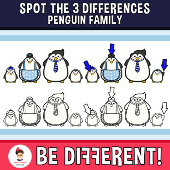 Preview of Spot The 3 Differences Penguin Family Clipart Winter Animal