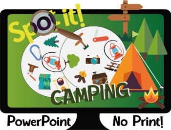 Preview of Spot it! Dobble! Camping Interactive Powerpoint Game with Vocabulary Flashcards
