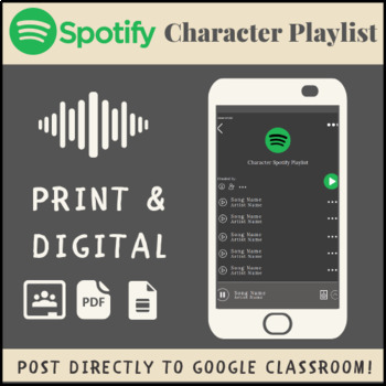 Preview of Spotify Character Playlist for Google Drive | Print & Digital Distance Learning