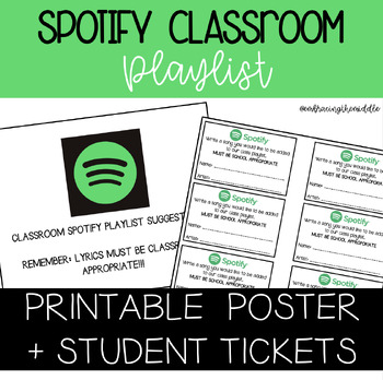 Preview of Spotify Classroom Playlist Student Song Recommendation Tickets + Poster