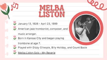 Preview of Melba Liston - FREE Spotlight Musician Information Slide