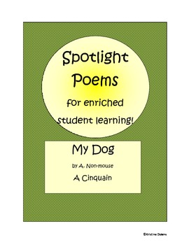 Preview of Spotlight Poems for Enriched Student Learning - My Dog - a Cinquain