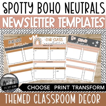 Preview of Spotted Boho Neutrals Classroom Decor  Modern Boho Newsletter Editable Templates