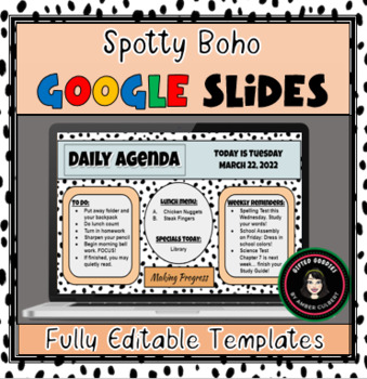 Preview of Spotty Boho Daily Agenda Google Slides Templates *Fully Editable and Low Prep*