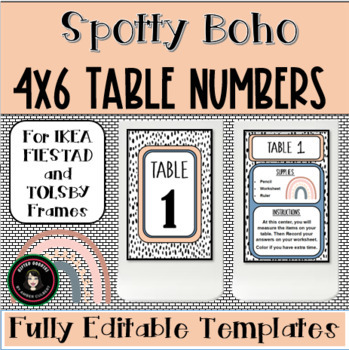 Preview of Spotty Boho Table Numbers| Fully Editable Templates for IKEA Tolsby Frames