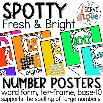 Preview of Spotty Fresh & Bright | Number Posters in word form, base-10, ten frame
