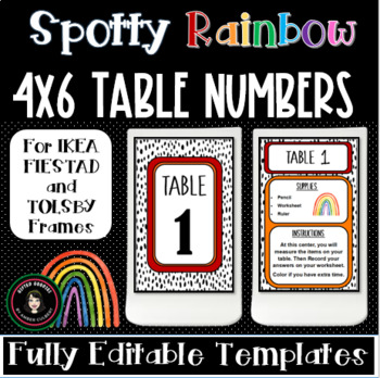 Preview of Spotty Rainbow Table Numbers | Fully Editable Templates for IKEA Tolsby Frames