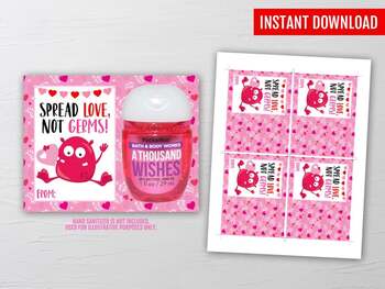 Preview of Spread Love not Germs, Hand Sanitizer Holder, Valentine School Exchange Ideas