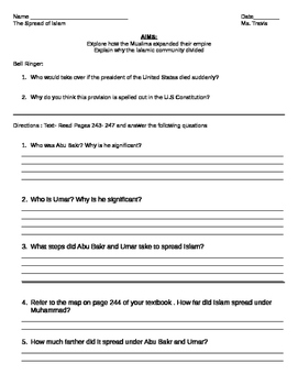 spread of islam worksheet by history teacher by day and by night