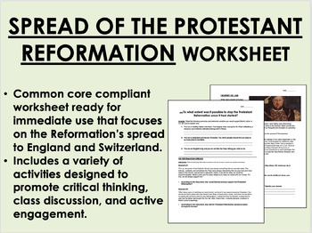 Preview of Spread of the Protestant Reformation worksheet - Global/World History