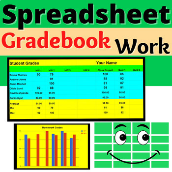 Preview of Spreadsheet Activity Resource Gradebook Computers Classwork  Formulas Charts