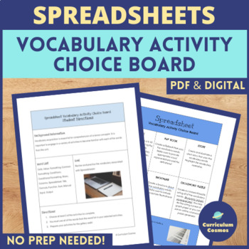 Preview of Spreadsheet Vocabulary Activity Choice Board for Computer Science