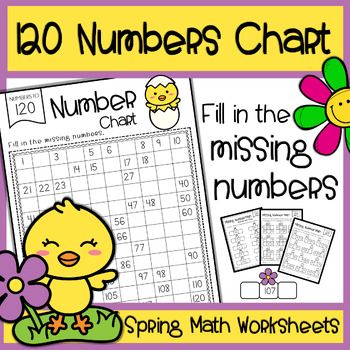 Preview of Spring 120 Charts Missing Numbers Worksheets |Fill in the Missing Numbers to 120