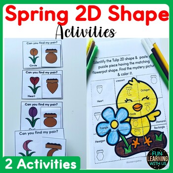 Preview of Spring 2D Shapes Activity | Tulip & Flowerpot Shape Puzzles 