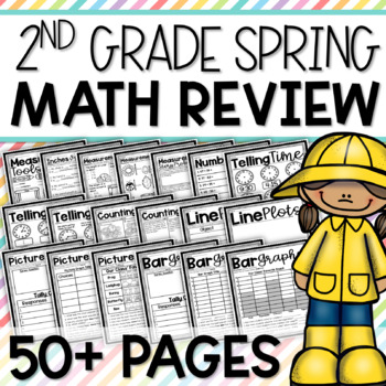 Preview of Spring 2nd Grade Math Review Worksheet Pages