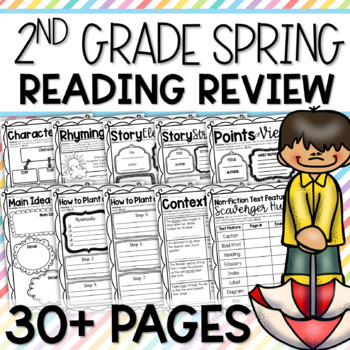 Preview of Spring 2nd Grade Reading Review Worksheet Pages and Graphic Organizers