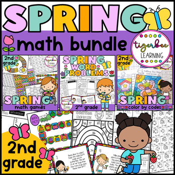 Preview of Spring 2nd grade math bundle games worksheets word problems