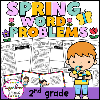 Preview of Spring word problems task cards and worksheets- 2nd grade math